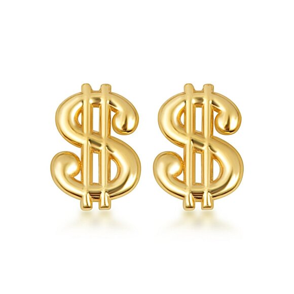10K Solid Yellow Gold Small Dollar Sign Money Stud Earrings